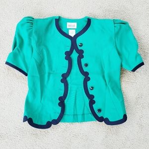 Vintage Leslie Fay Blue & Green Blazer Sz 6 Petite